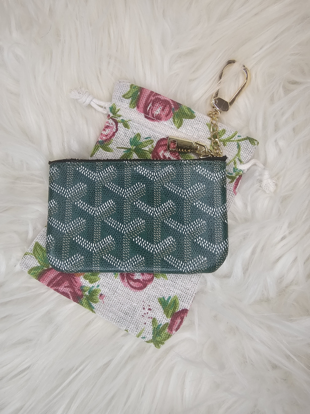 Green Zip Coin Pouch with Key Clip